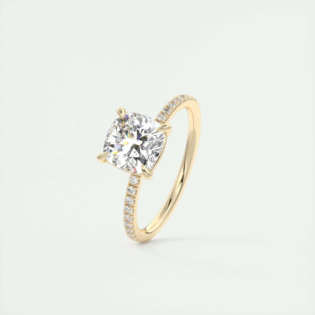 2ct Cushion F- VS1 Lag Grown Diamond Pave Engagement Ring