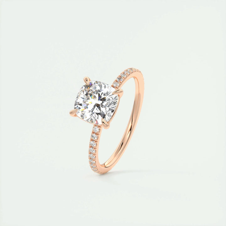 2ct Cushion F- VS1 Lag Grown Diamond Pave Engagement Ring
