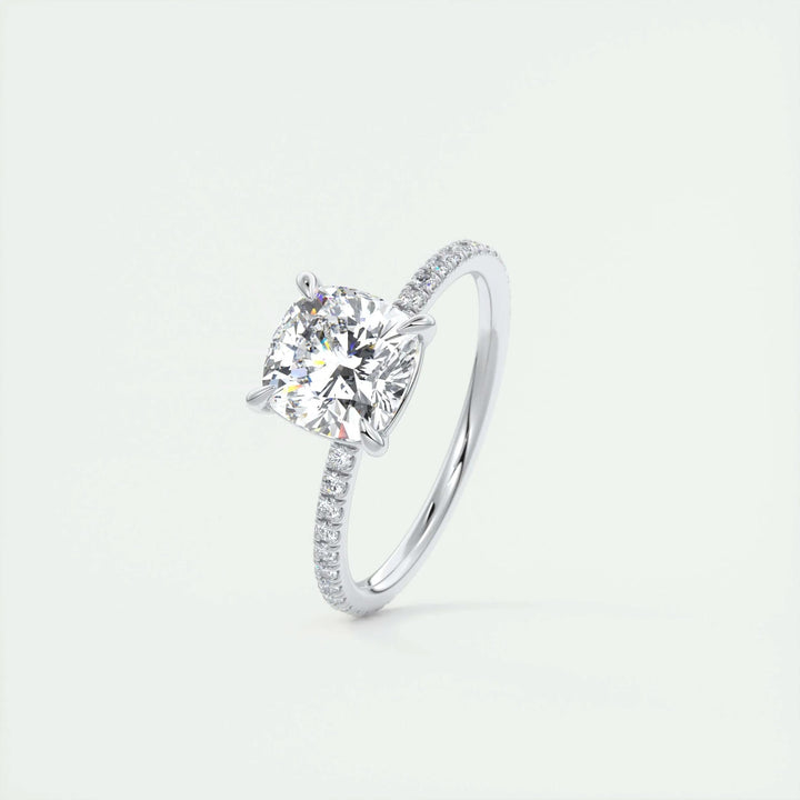 2ct Cushion F- VS1 Lag Grown Diamond Pave Engagement Ring