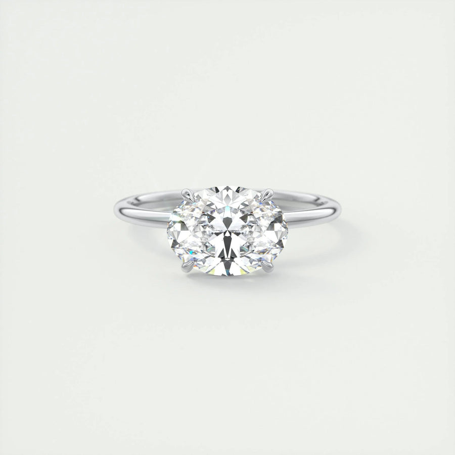 2ct East West Oval F- VS1 Lag Grown Diamond Solitaire Engagement Ring