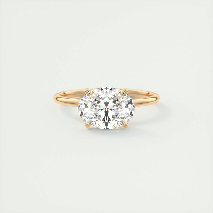 2ct East West Oval F- VS1 Lag Grown Diamond Solitaire Engagement Ring