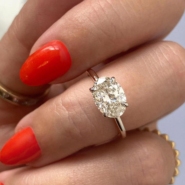 2ct East West Oval F- VS1 Lag Grown Diamond Solitaire Engagement Ring