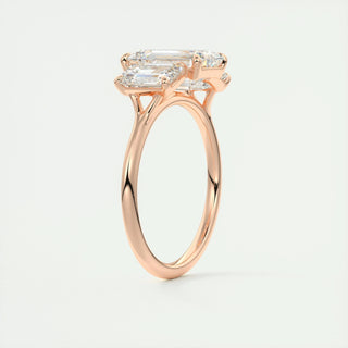 2ct Emerald F- VS1 Lab Grown Diamond Three Stones Engagement Ring