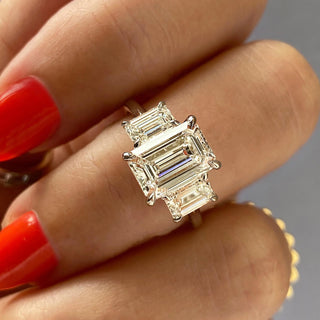 2ct Emerald F- VS1 Lab Grown Diamond Three Stones Engagement Ring