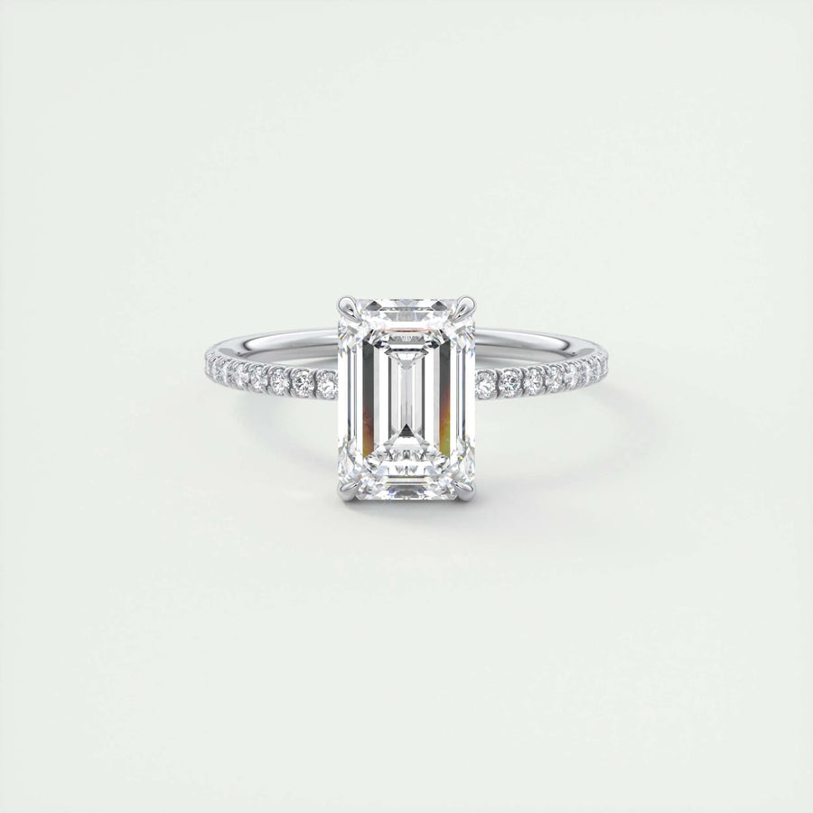 2ct Emerald F- VS1 Lag Grown Diamond Pave Engagement Ring