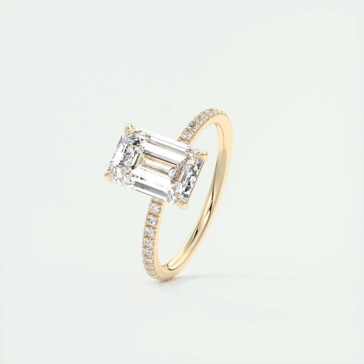2ct Emerald F- VS1 Lag Grown Diamond Pave Engagement Ring