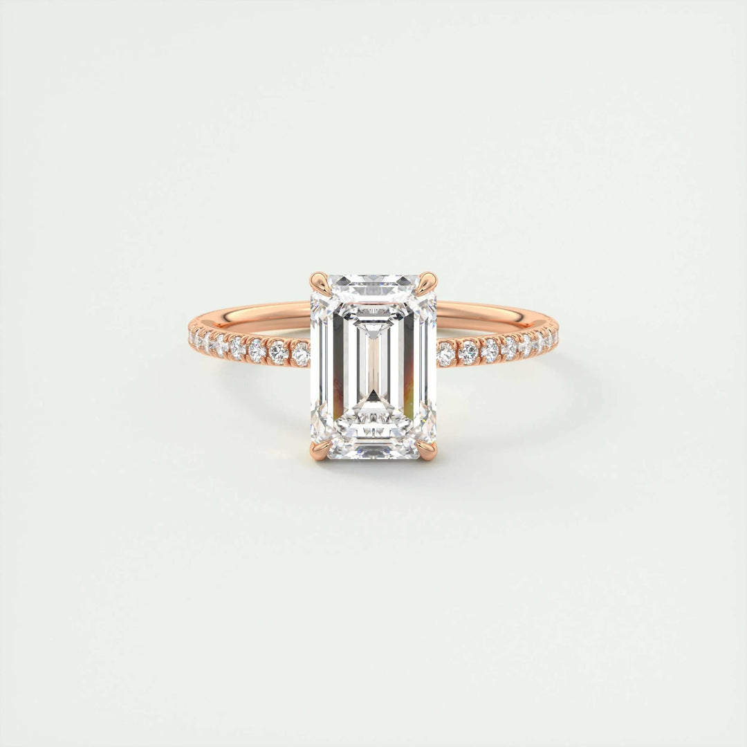 2ct Emerald F- VS1 Lag Grown Diamond Pave Engagement Ring