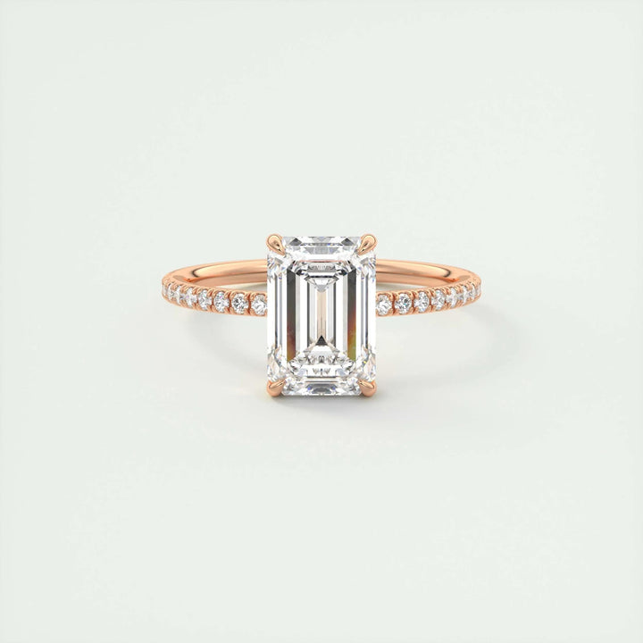 2ct Emerald F- VS1 Lag Grown Diamond Pave Engagement Ring