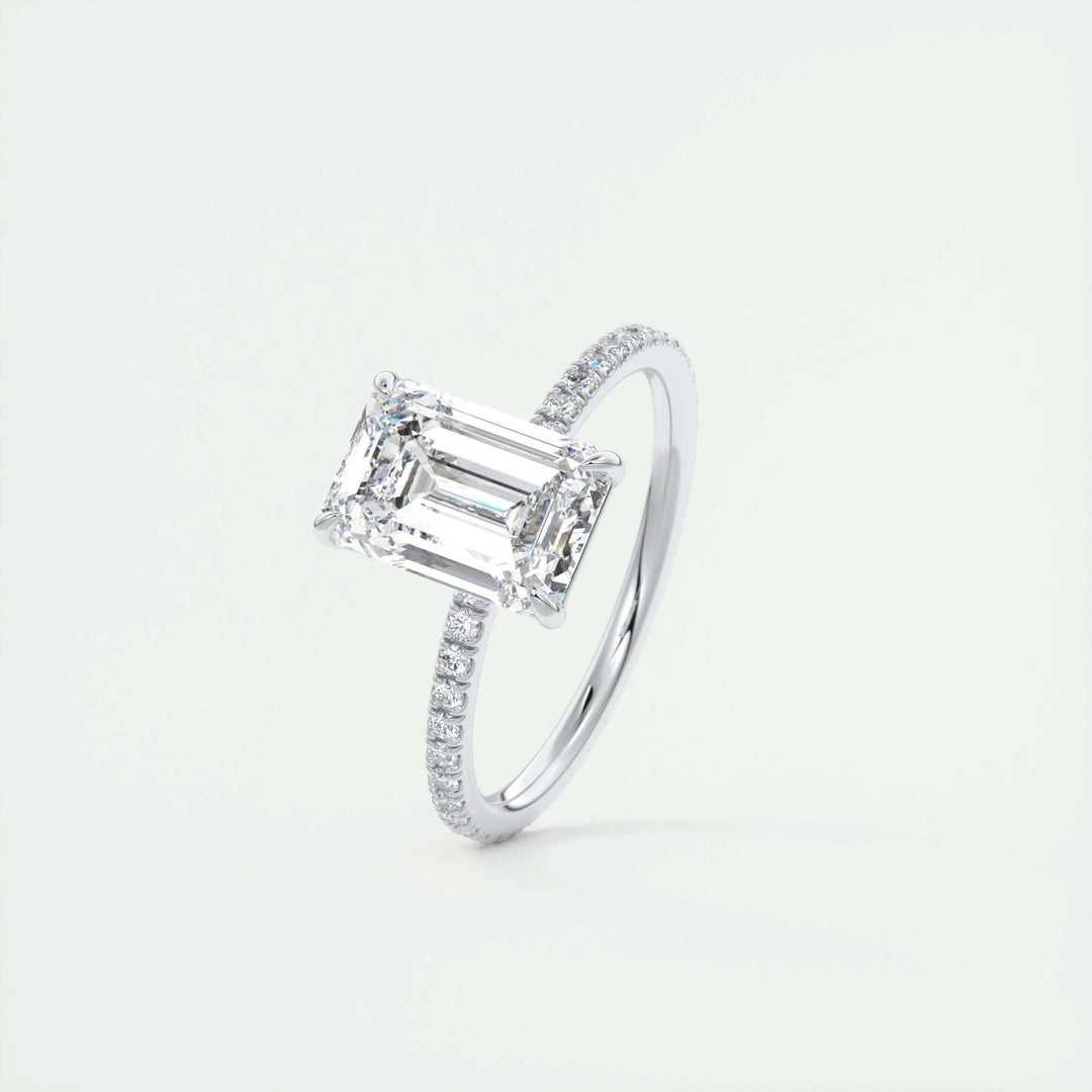 2ct Emerald F- VS1 Lag Grown Diamond Pave Engagement Ring
