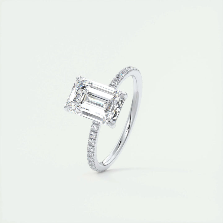 2ct Emerald F- VS1 Lag Grown Diamond Pave Engagement Ring