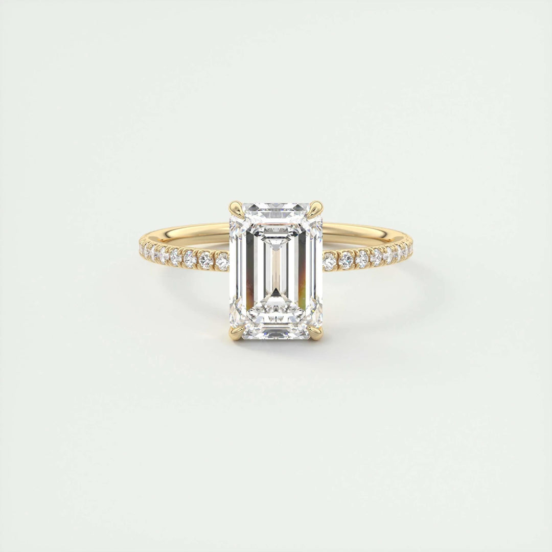 2ct Emerald F- VS1 Lag Grown Diamond Pave Engagement Ring