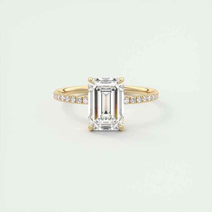 2ct Emerald F- VS1 Lag Grown Diamond Pave Engagement Ring