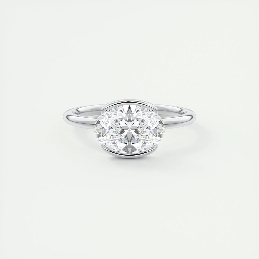 2ct Oval Cut Unique Bezel Lab Grown Diamond Solitaire Engagement Ring