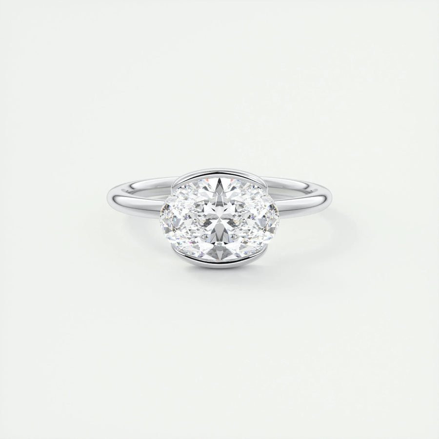2ct Oval Cut Unique Bezel Lab Grown Diamond Solitaire Engagement Ring