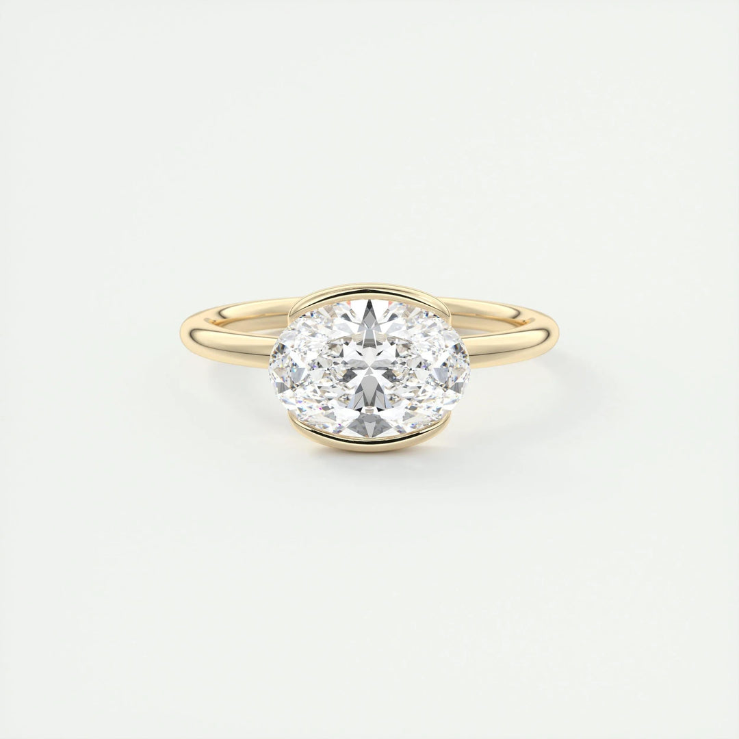2ct Oval Cut Unique Bezel Lab Grown Diamond Solitaire Engagement Ring