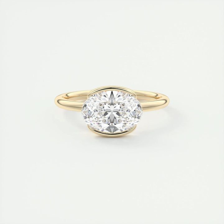 2ct Oval Cut Unique Bezel Lab Grown Diamond Solitaire Engagement Ring