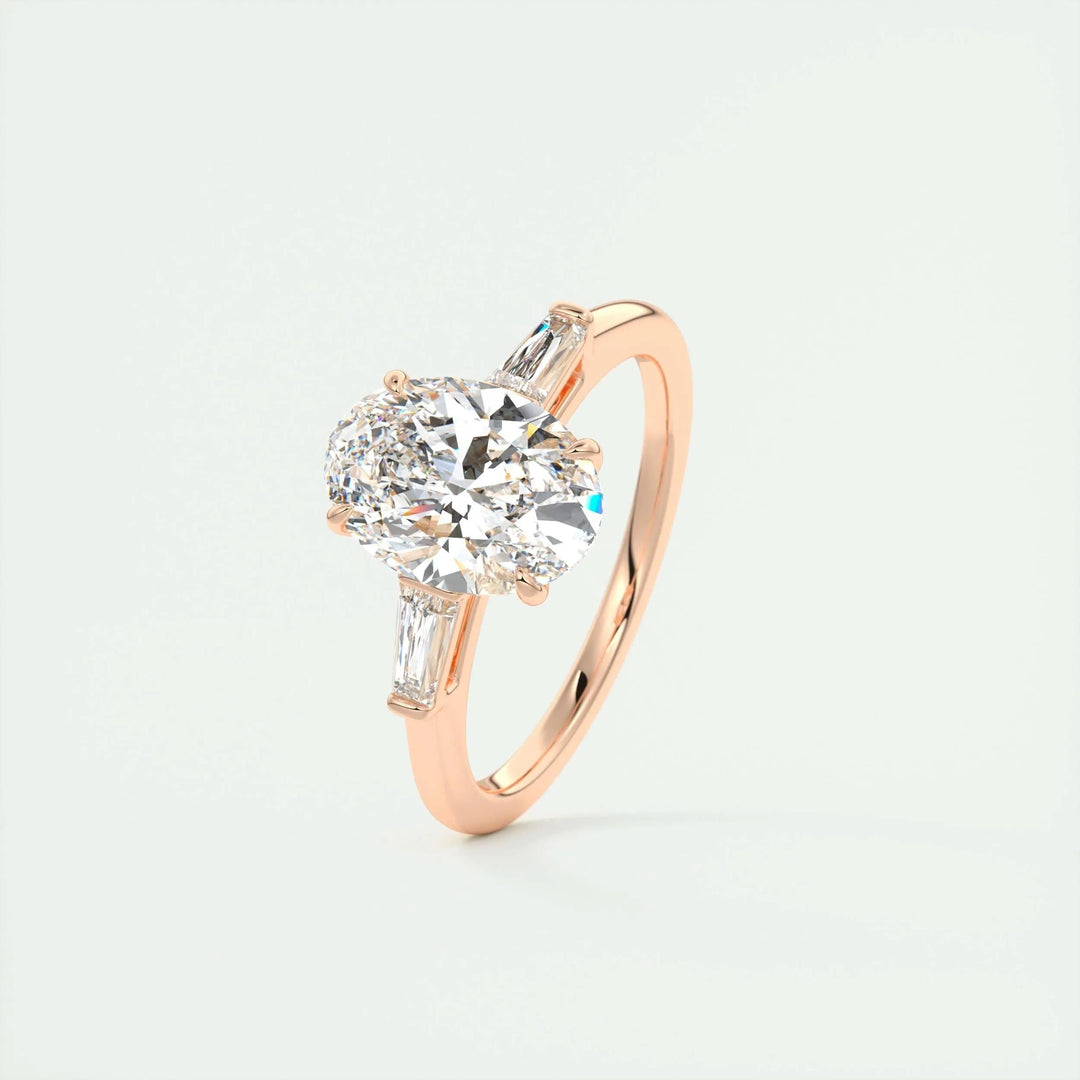 2ct Oval F- VS1 Lab Grown Diamond Three Stones Engagement Ring