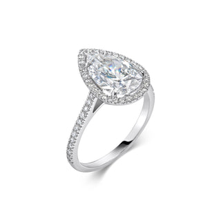 2ct Pear Halo F- VS1 Lab Grown Diamond Pave Engagement Ring