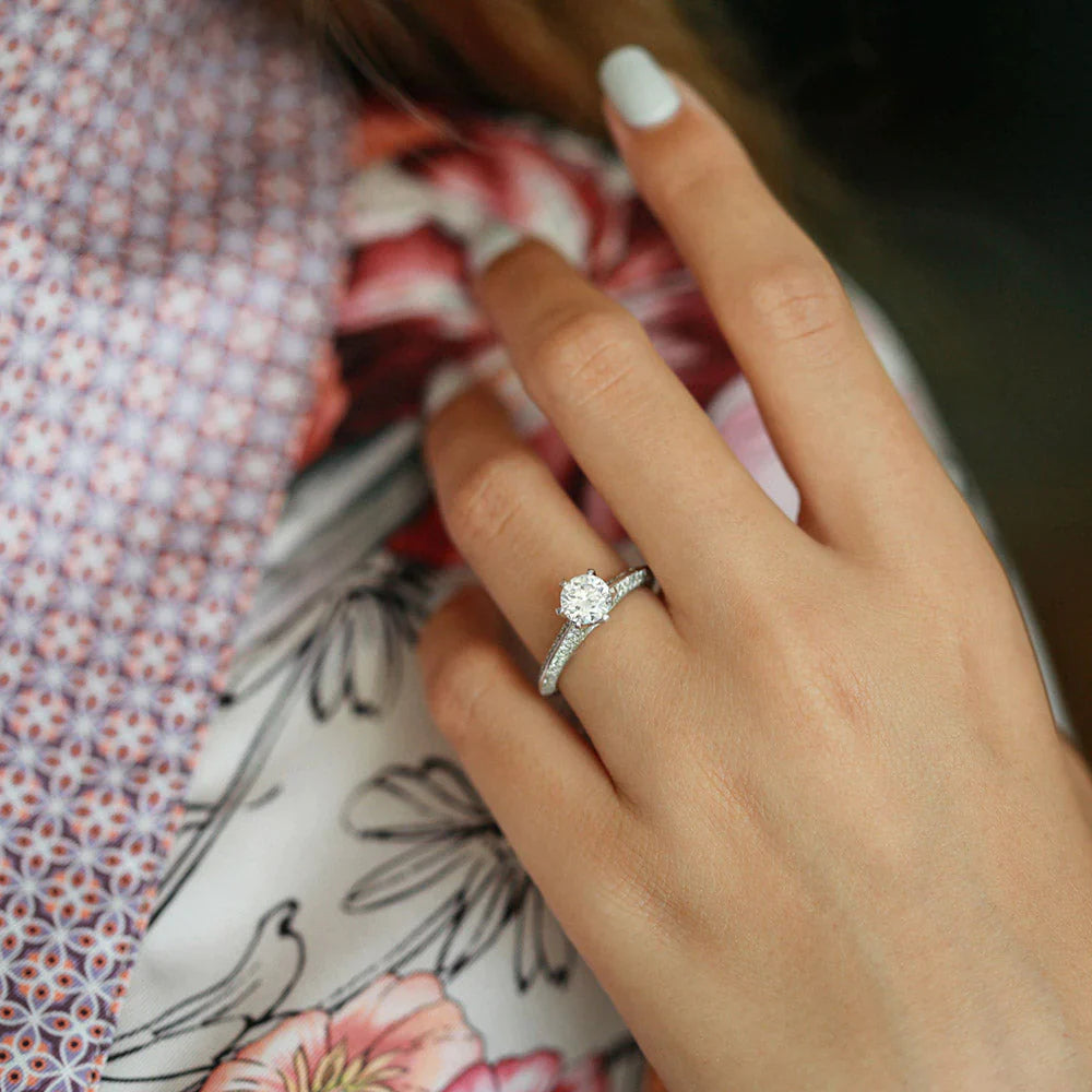 1.0 CT Round Cut Pave Moissanite Diamond Engagement Ring