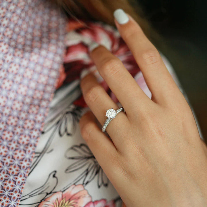 1.0 CT Round Cut Pave Moissanite Diamond Engagement Ring