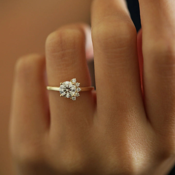 1.0CT Round Cut Cluster Moissanite Diamond Engagement Ring