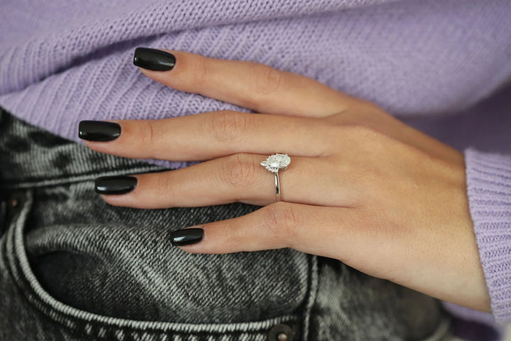 2.1 CT Oval Shaped Cluster Moissanite Diamond Engagement Ring