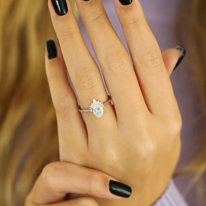 2.1 CT Oval Shaped Cluster Moissanite Diamond Engagement Ring