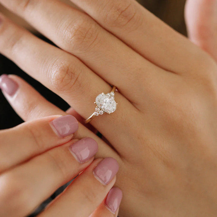 1.5 CT Oval Cut Cluster Moissanite Diamond Engagement Ring