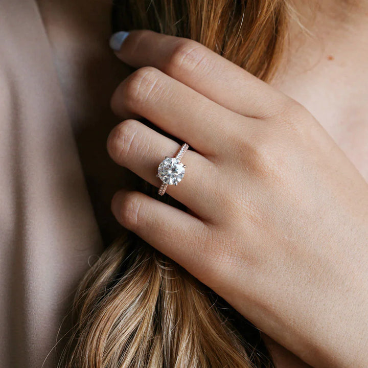 3.08CT Round Cut Pave Moissanite Diamond Engagement Ring