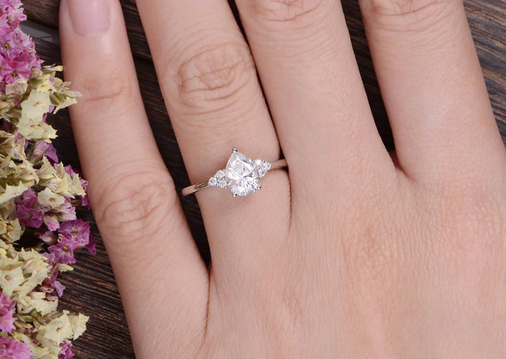 0.75 CT Pear Cluster Moissanite Engagement Ring