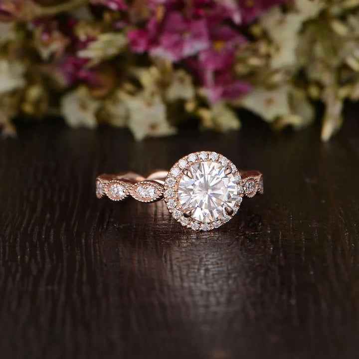 1.60CT Round Cut Halo Moissanite Engagement Ring