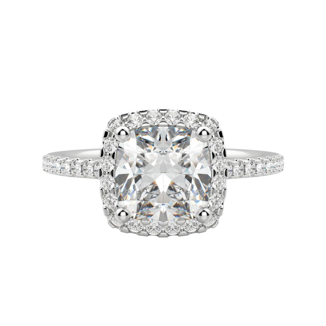 2.15CT Cushion Cut Halo Moissanite Diamond Engagement Ring