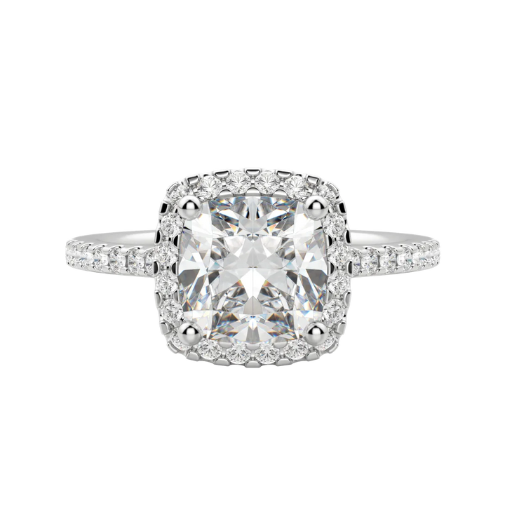 2.15CT Cushion Cut Halo Moissanite Diamond Engagement Ring