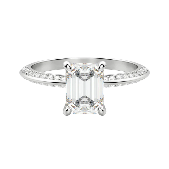 1.60 CT Emerald Solitaire With Pave Setting Moissanite Engagement Ring