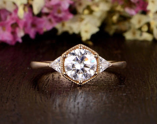 1.60CT Round Cut Three Stone Moissanite Engagement Ring