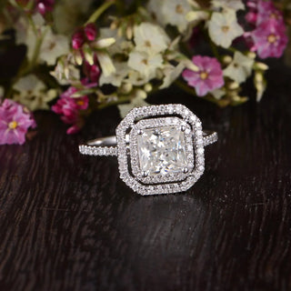 0.91CT Princess Cut Double Halo Moissanite Engagement Ring