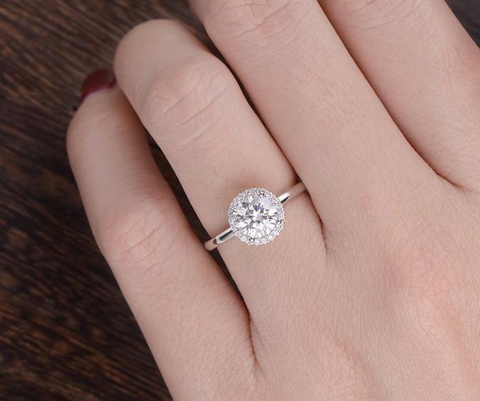 1.90CT Round Cut Halo Moissanite Engagement Ring