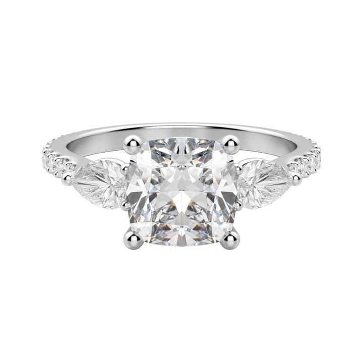 2.54CT Cushion Cut 3 Stone Moissanite Diamond Engagement Ring