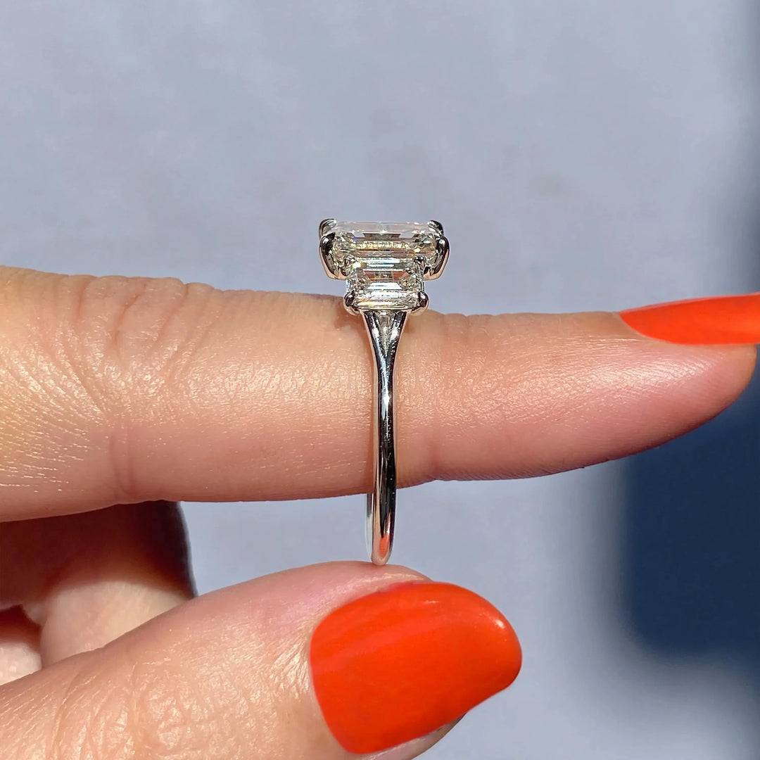 1.91CT Emerald Cut Three Stone Moissanite Engagement Ring