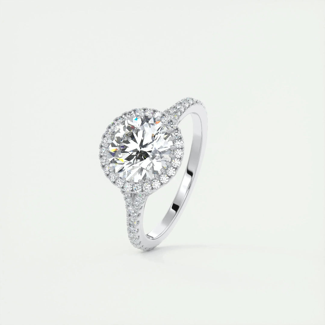 2.0 CT Round Halo Split Shank Moissanite Engagement Ring