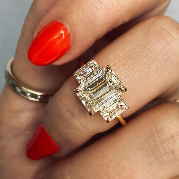 1.91CT Emerald Cut Three Stone Moissanite Engagement Ring