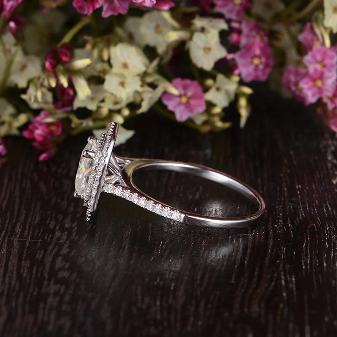 0.91CT Princess Cut Double Halo Moissanite Engagement Ring