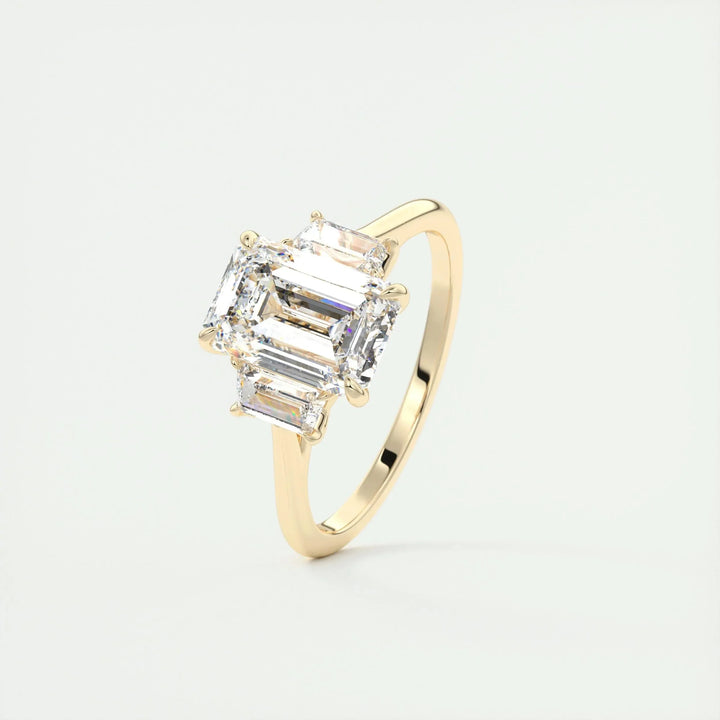 1.91 CT Emerald Cut Three Stone Moissanite Engagement Ring