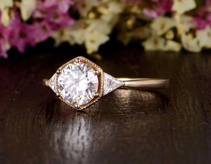 1.60CT Round Cut Three Stone Moissanite Engagement Ring