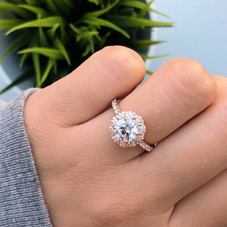 1.0ct Round Cut Floral Double Halo 4 Prong Moissanite Engagement Ring