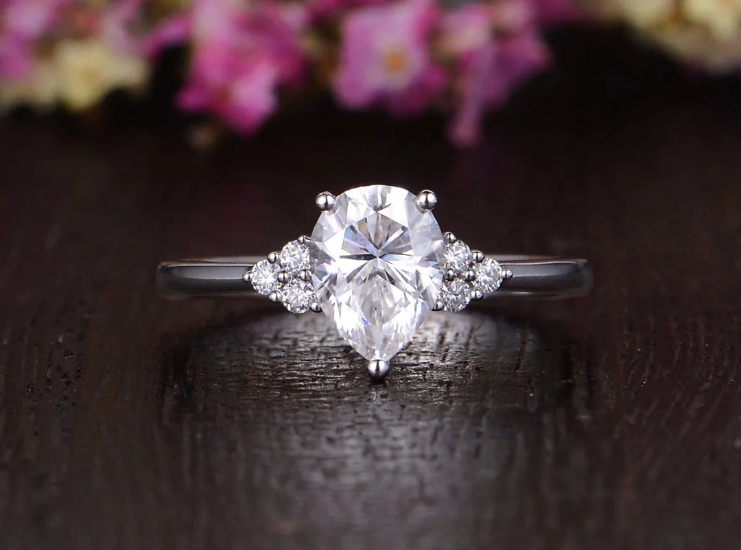 0.75 CT Pear Cluster Moissanite Engagement Ring