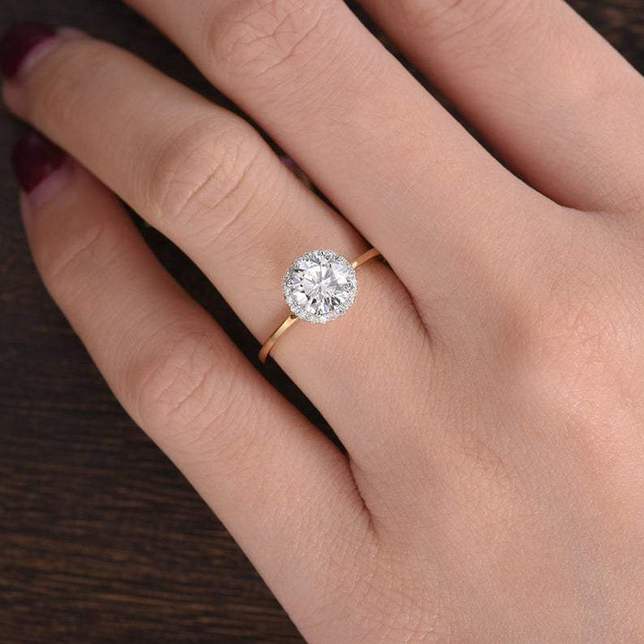 1.90CT Round Cut Halo Moissanite Engagement Ring