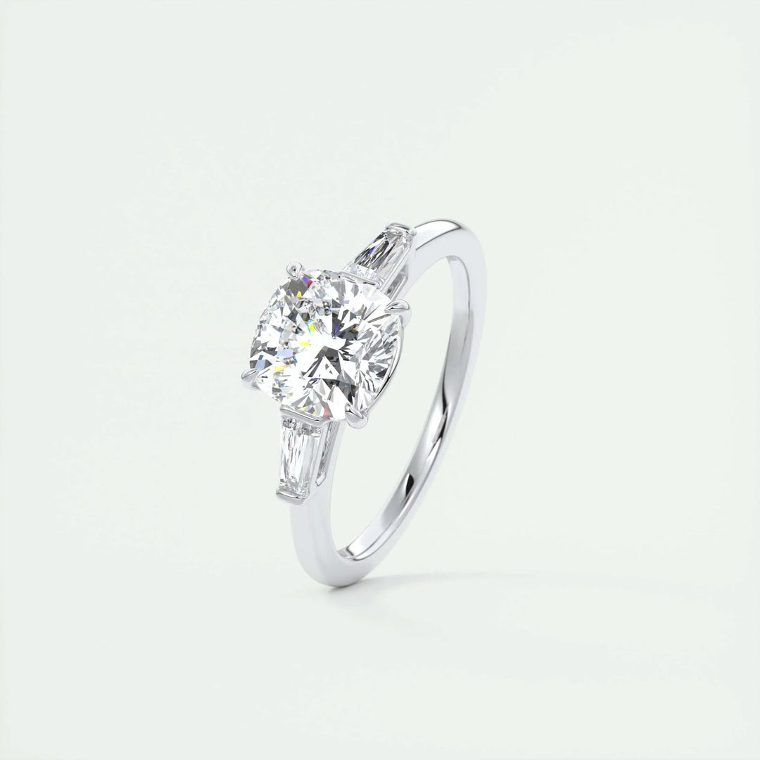 2.15CT Cushion Cut Three Stone Moissanite Engagement Ring