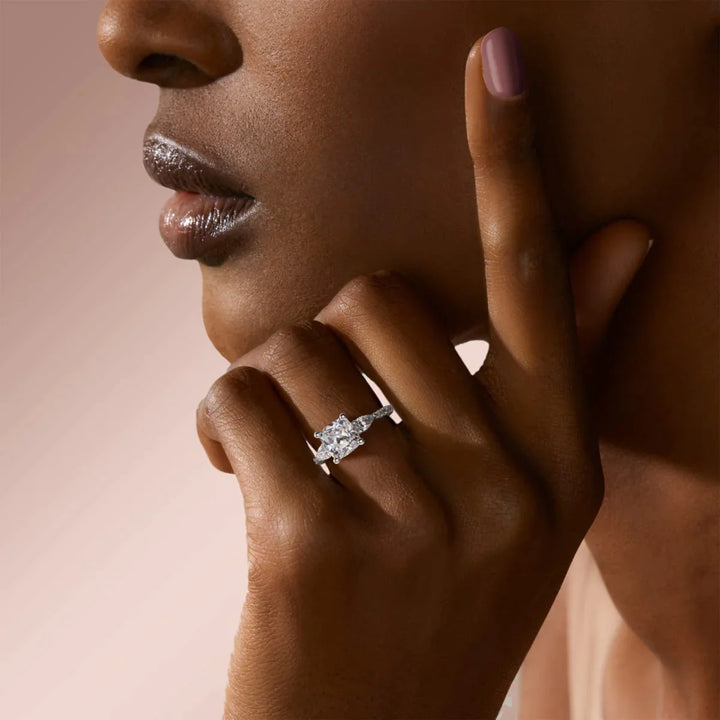 2.54CT Cushion Cut 3 Stone Moissanite Diamond Engagement Ring