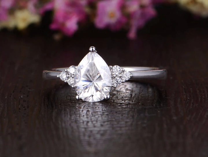 0.75 CT Pear Cluster Moissanite Engagement Ring